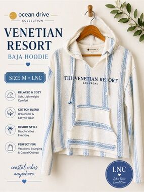 Ocean Drive Venetian Resort Las Vegas Striped Baja Hoodie Size M